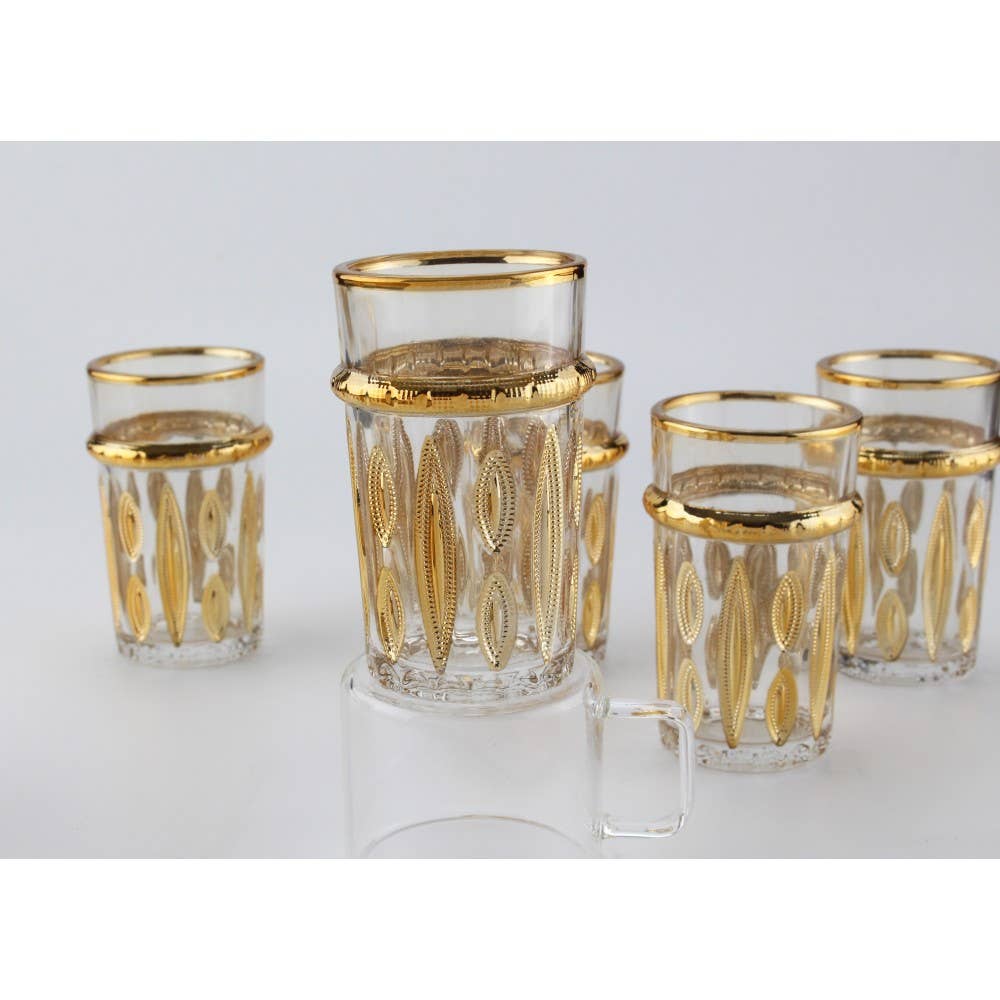 Tasses à thé orientales en verre doré, set de 6