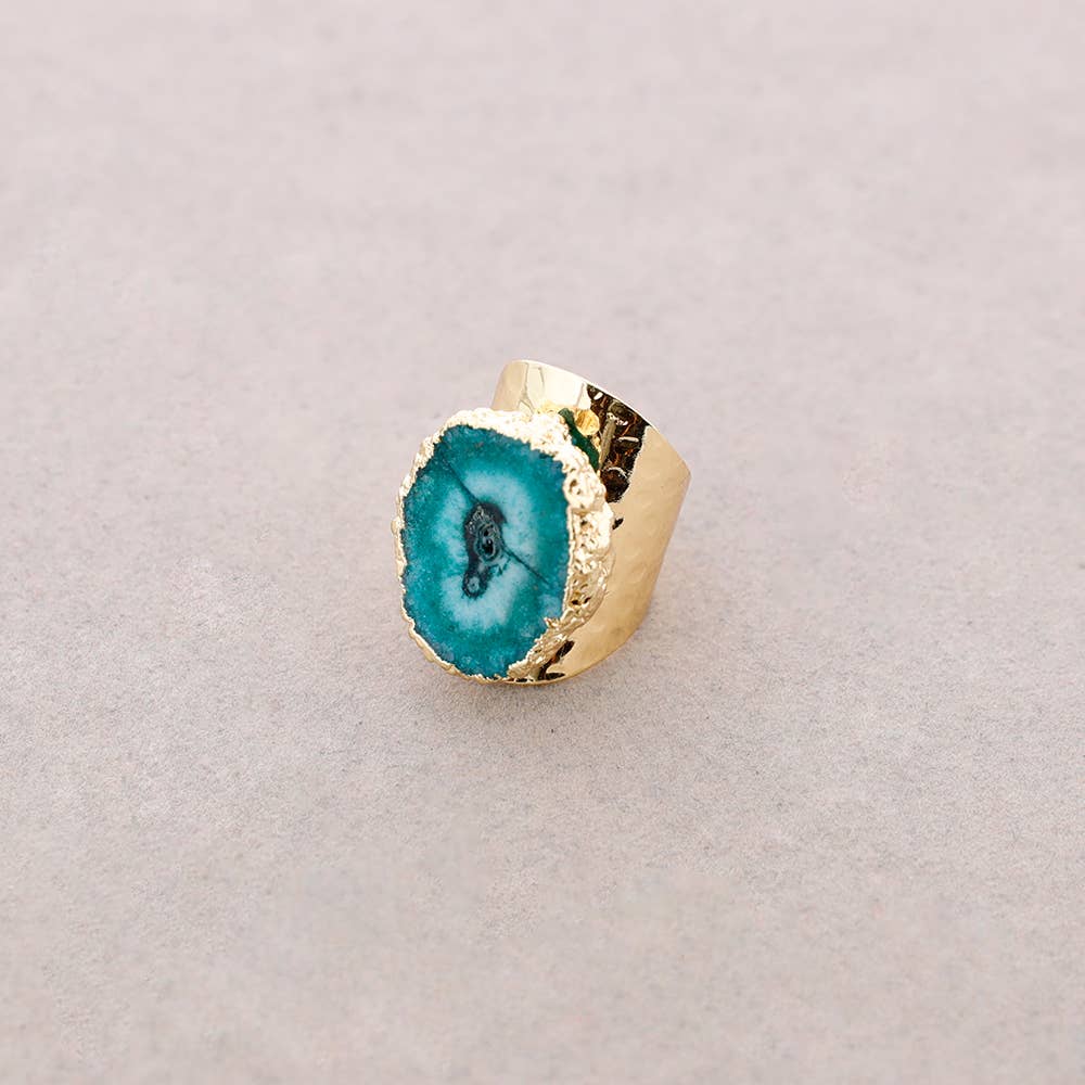 Bague en bronze, Pierre druzy irrégulière, Inspiration Méditerranée