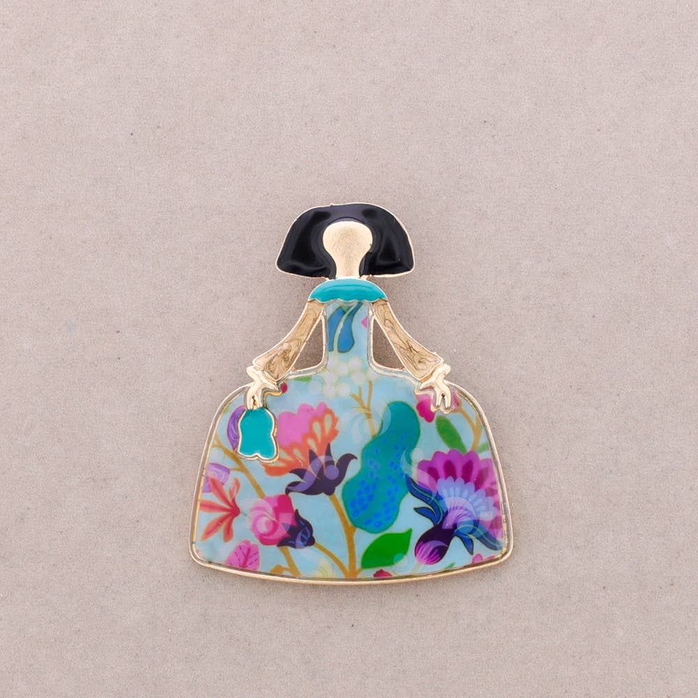 Broche Émaillée Métallique Silhouette Florale