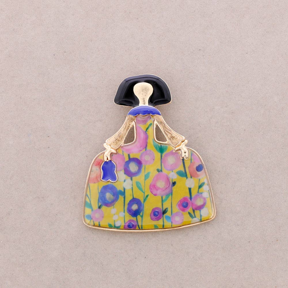 Broche Émaillée Métallique Silhouette Florale