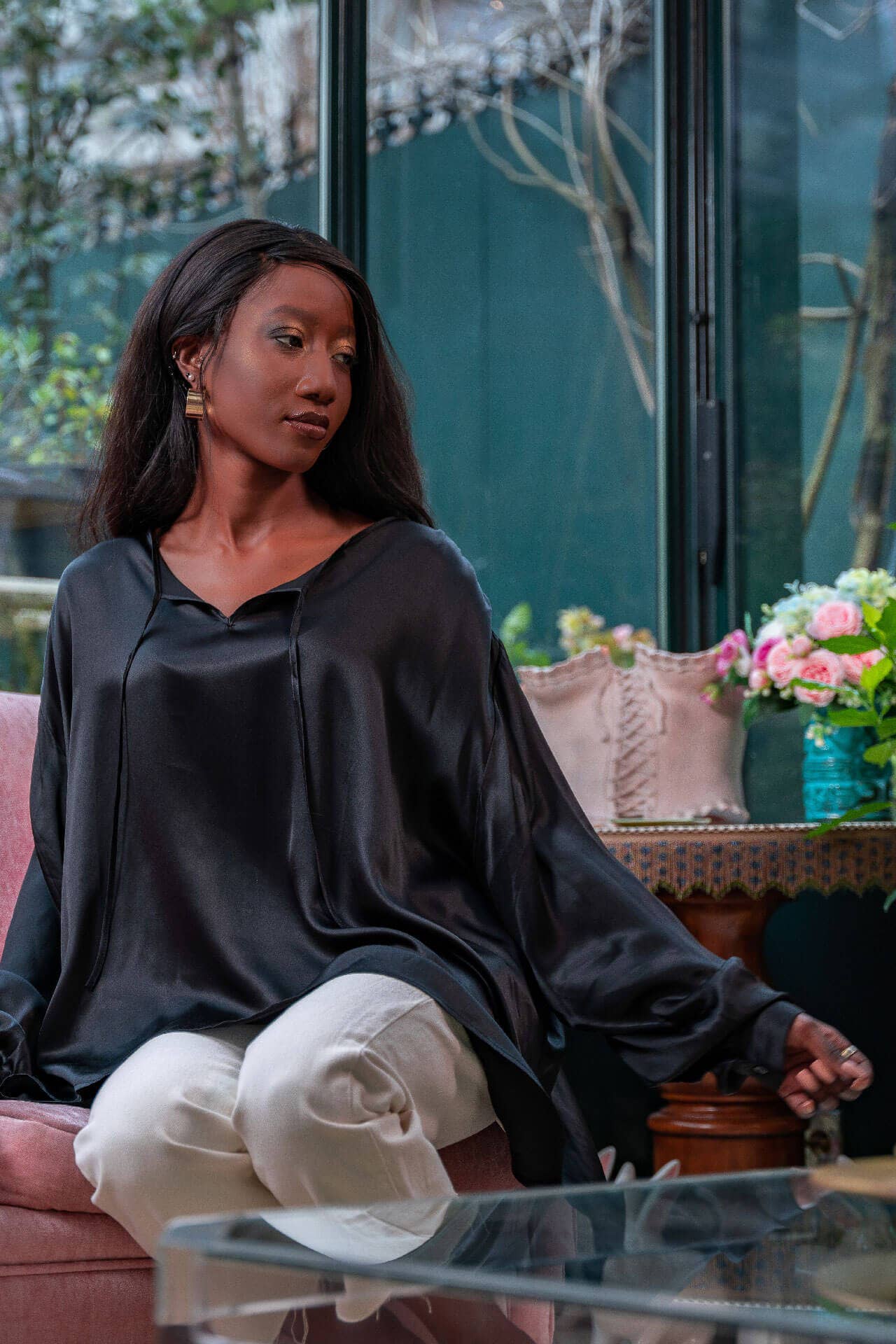 Chemisier en soie noire