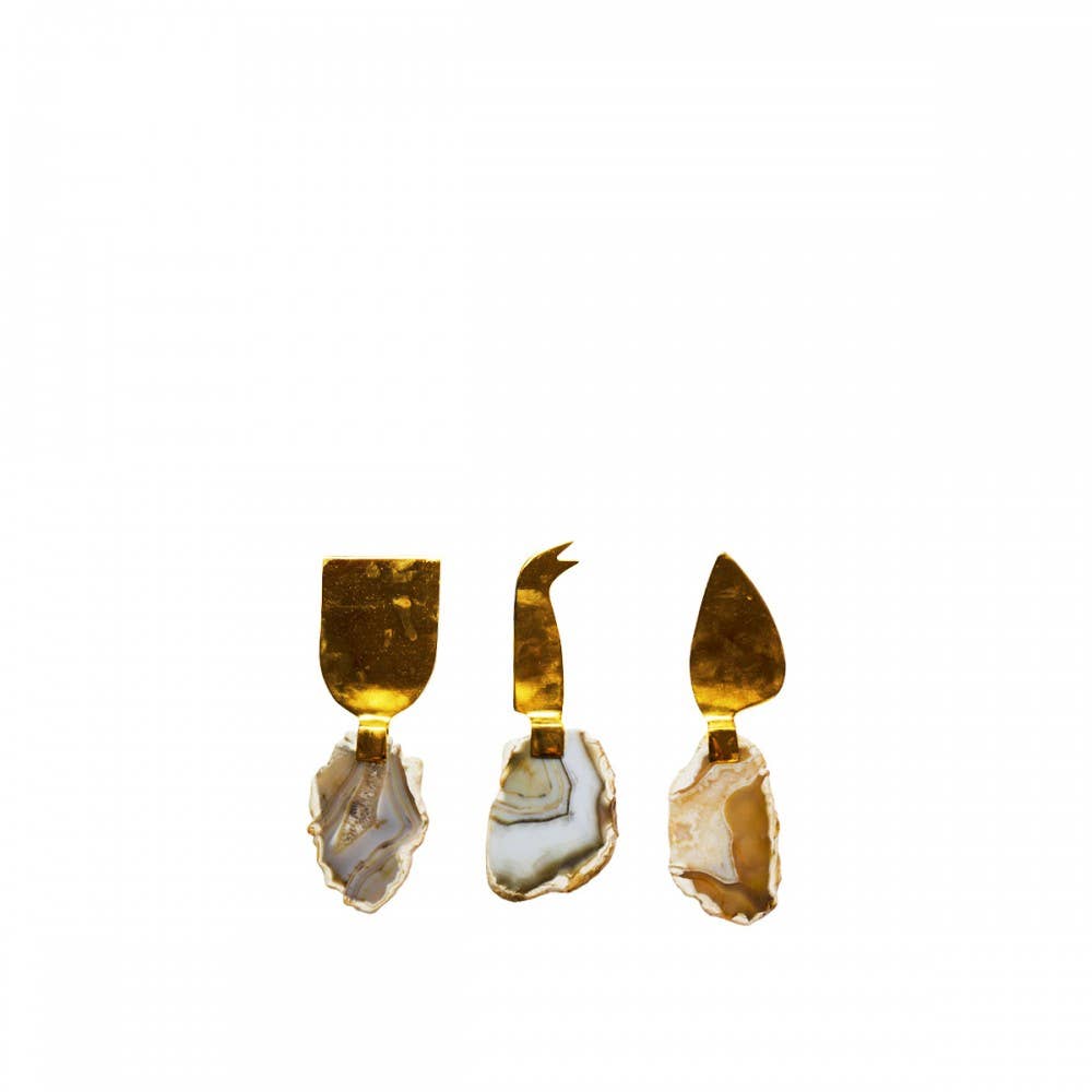 Service à fromage en agate beige, set de 3