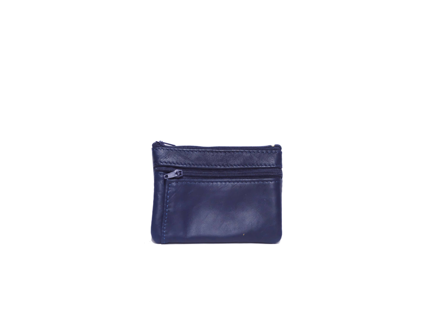 Portefeuille en cuir upcyclé à deux fermetures éclair: Marine