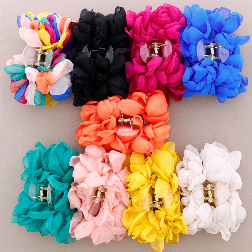 Barrette à Fleurs en Tissu Corail
