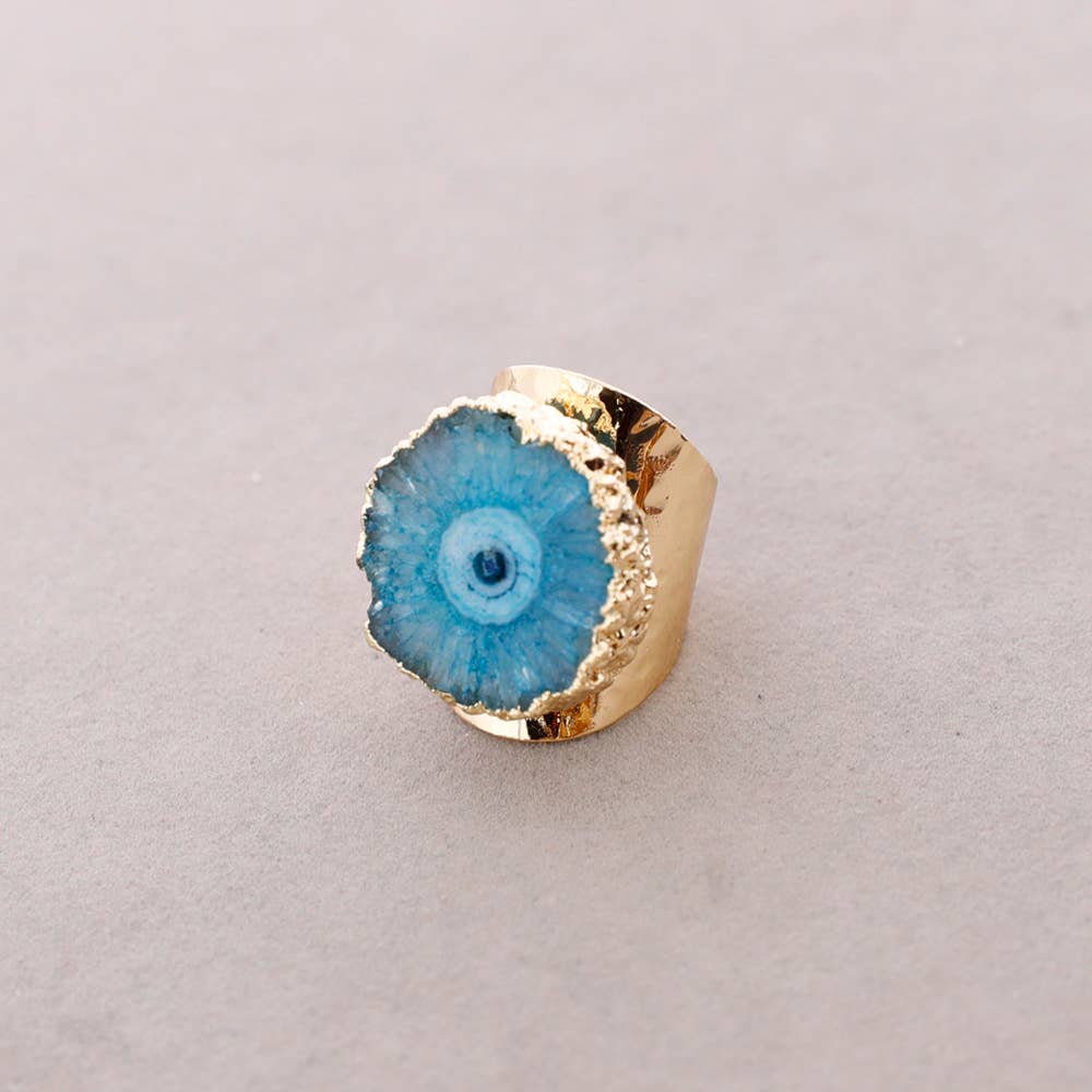 Bague en bronze, Pierre druzy irrégulière, Inspiration Méditerranée