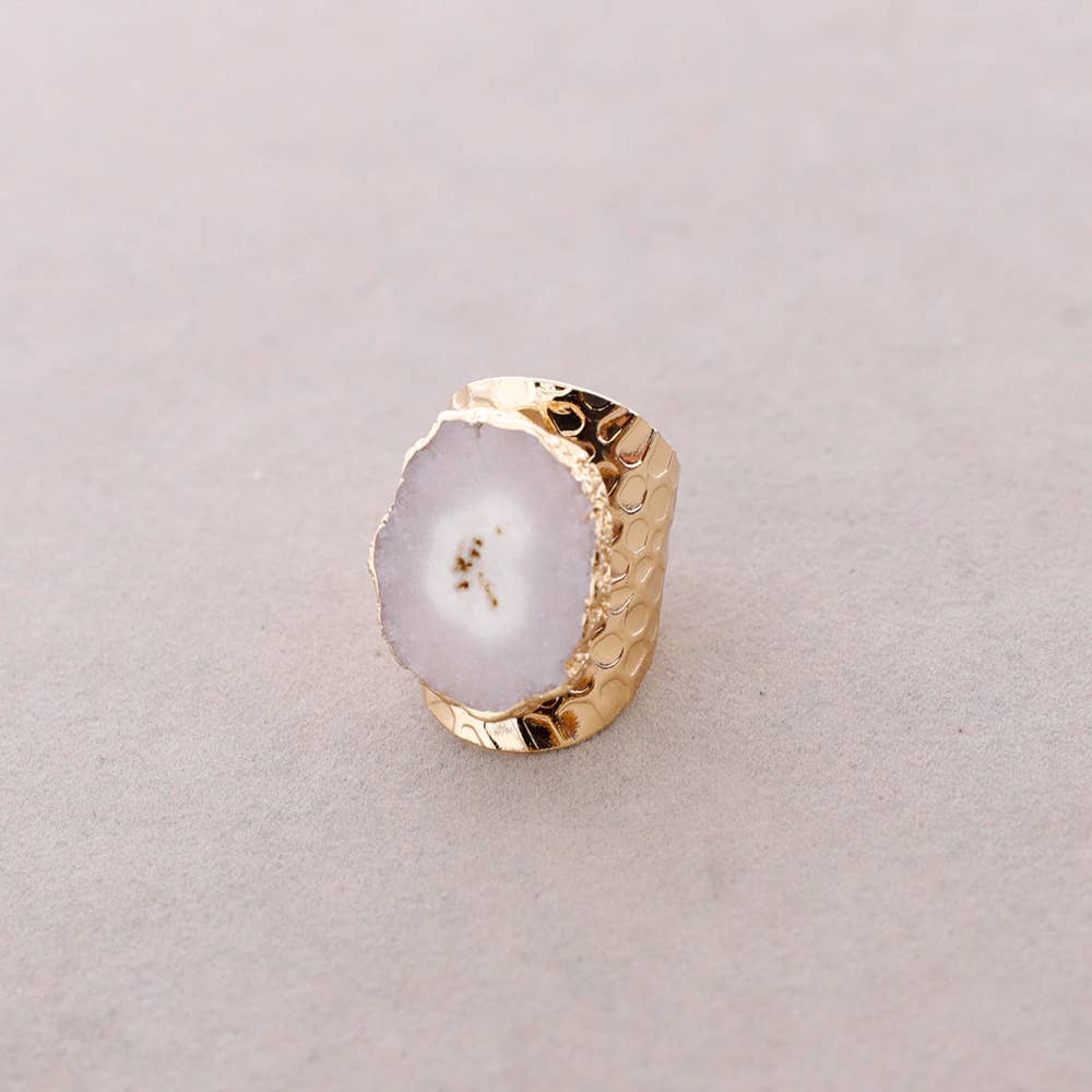 Bague en bronze, Pierre druzy irrégulière, Inspiration Méditerranée