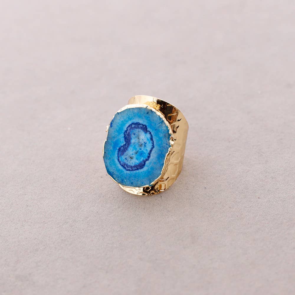 Bague en bronze, Pierre druzy irrégulière, Inspiration Méditerranée