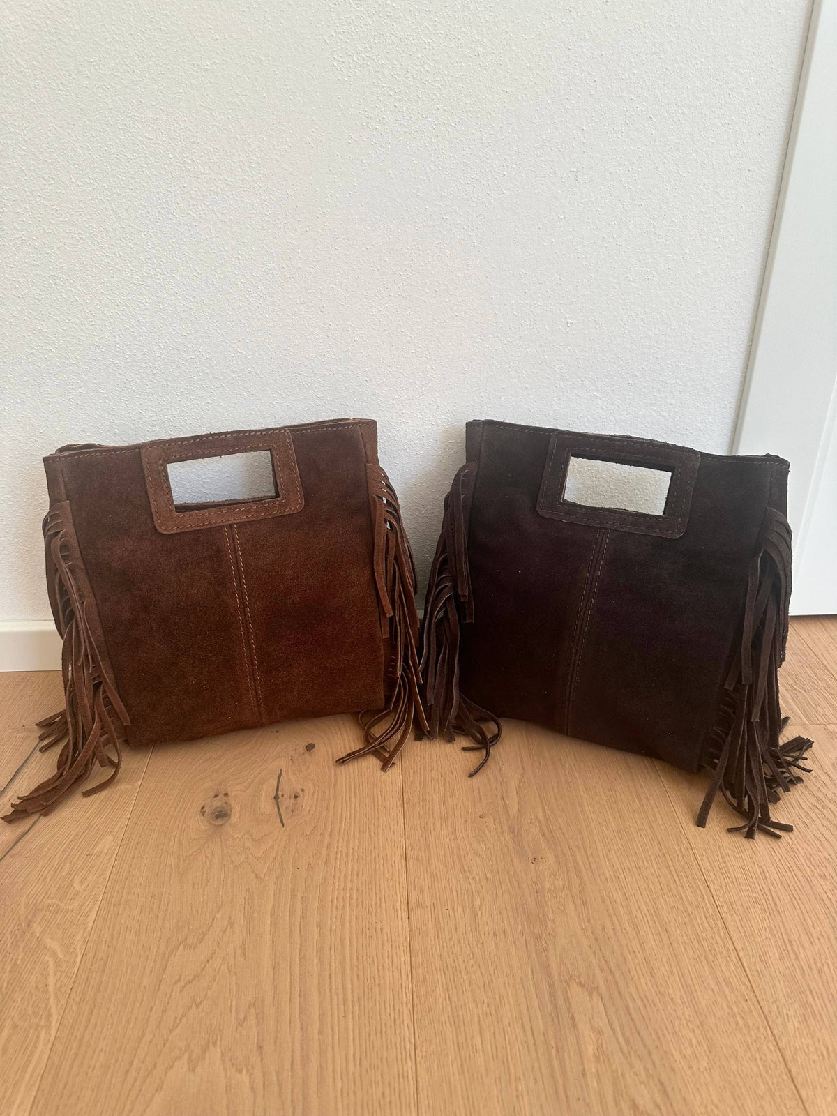 Sac en daim à franges en cuir véritable, Made in Italy