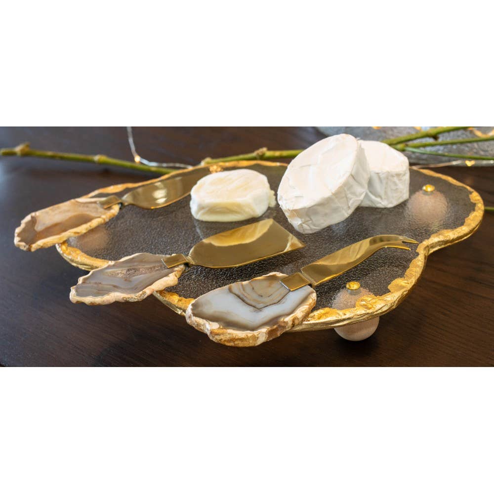Service à fromage en agate beige, set de 3