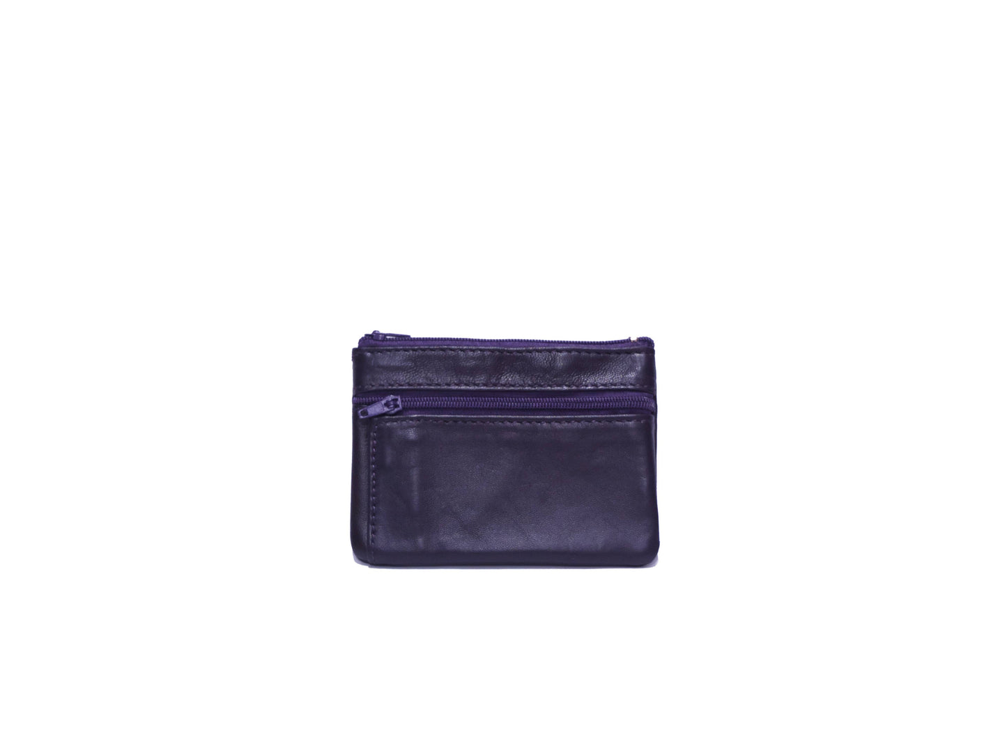 Portefeuille en cuir upcyclé à deux fermetures éclair: Aubergine
