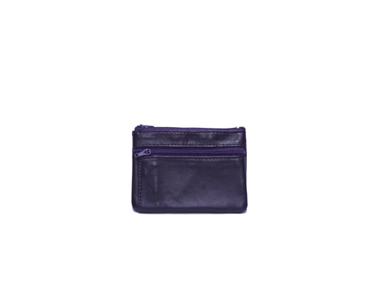 Portefeuille en cuir upcyclé à deux fermetures éclair: Aubergine