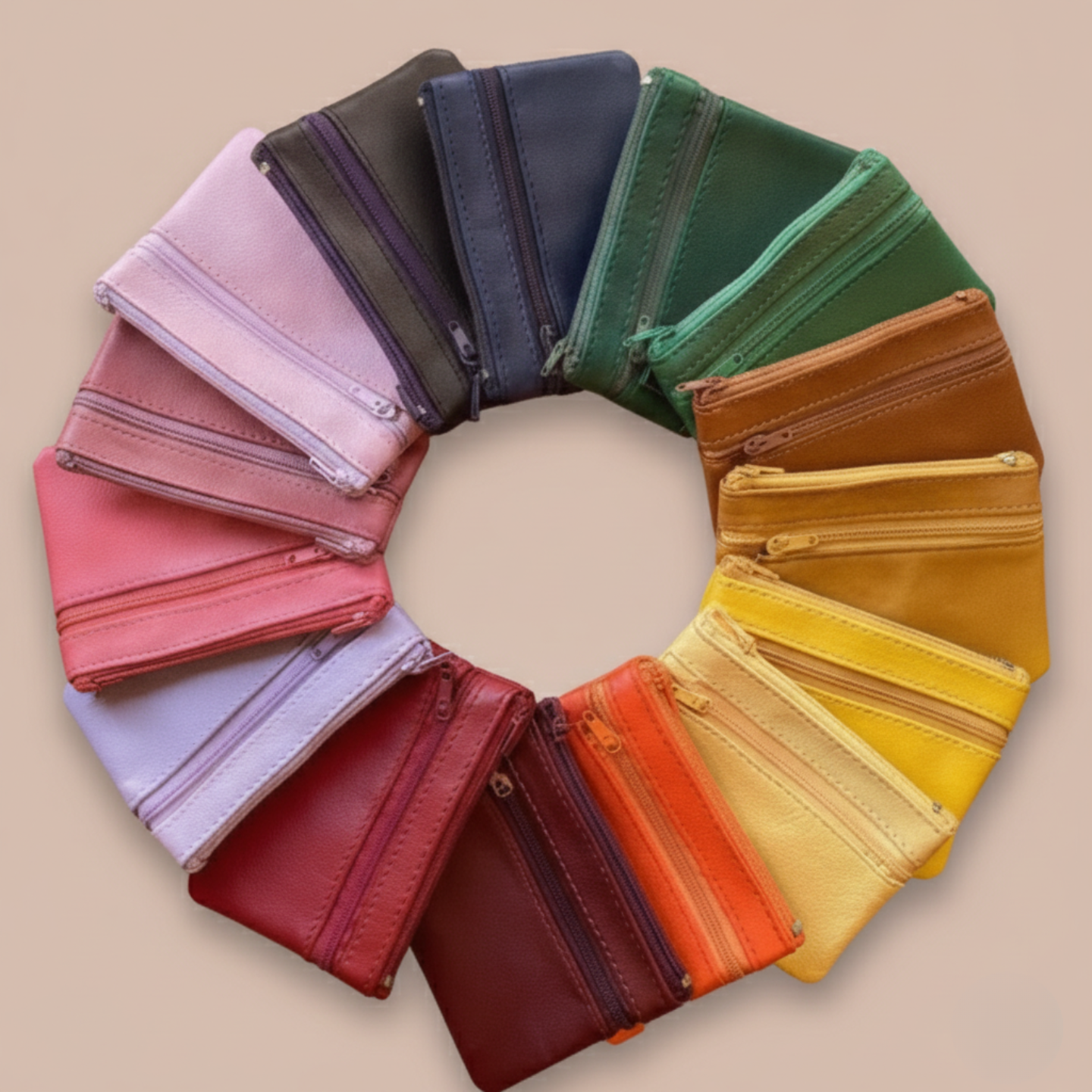 Portefeuille en cuir upcyclé à deux fermetures éclair : Bordeaux