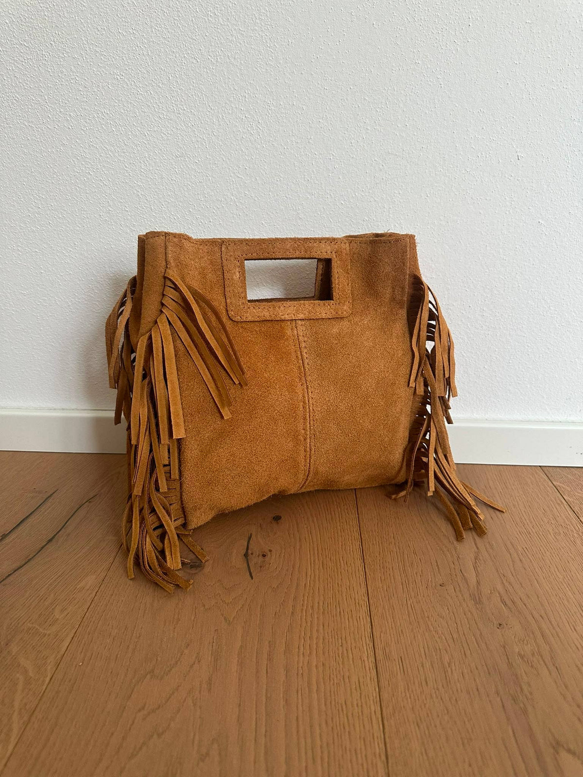 Sac en daim à franges en cuir véritable, Made in Italy