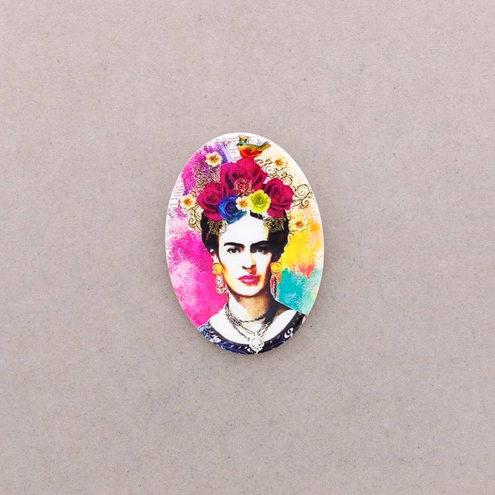 Broche Ovale en Résine Frida Kahlo