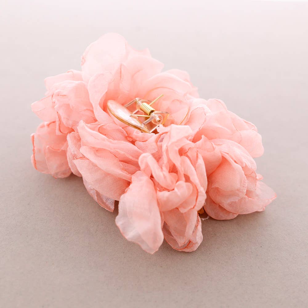 Barrette à Fleurs en Tissu Corail
