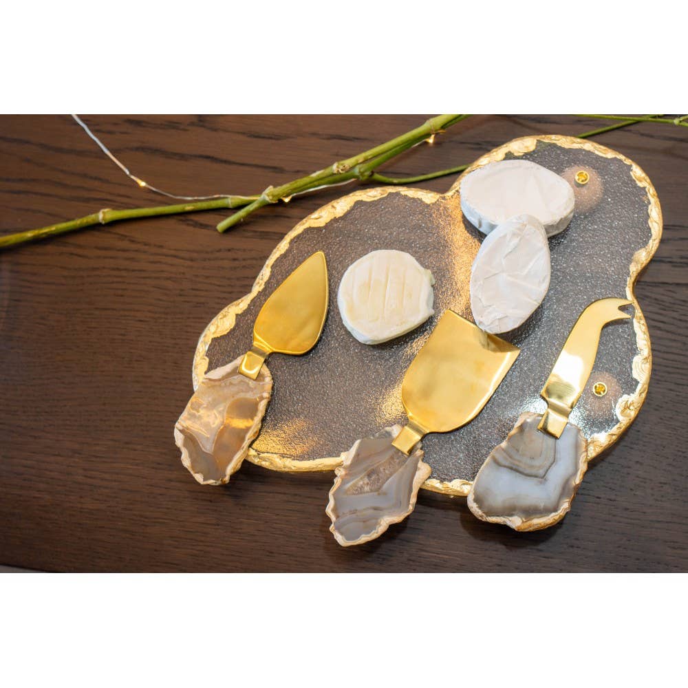 Service à fromage en agate beige, set de 3