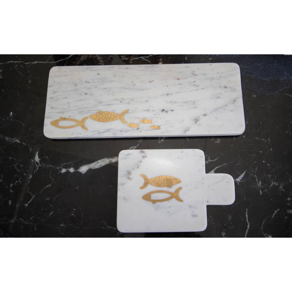 Planche à fromage en marbre motif poisson doré