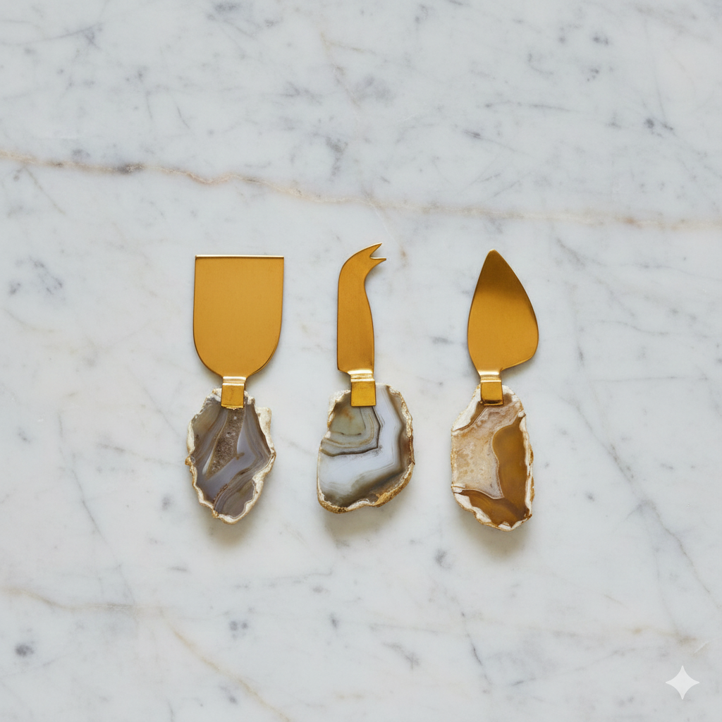 Service à fromage en agate beige, set de 3