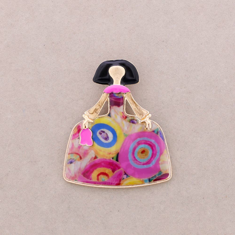 Broche Émaillée Métallique Silhouette Florale