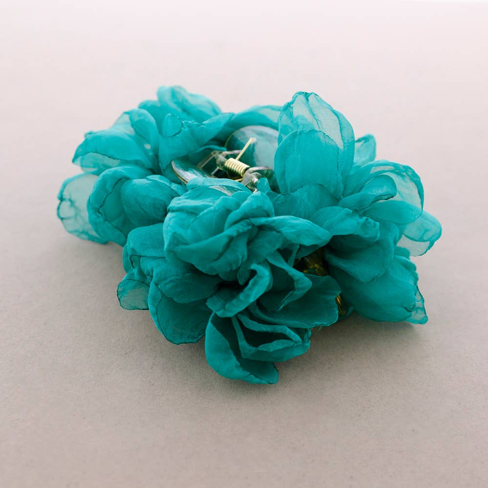 Barrette à Fleurs en Tissu Corail