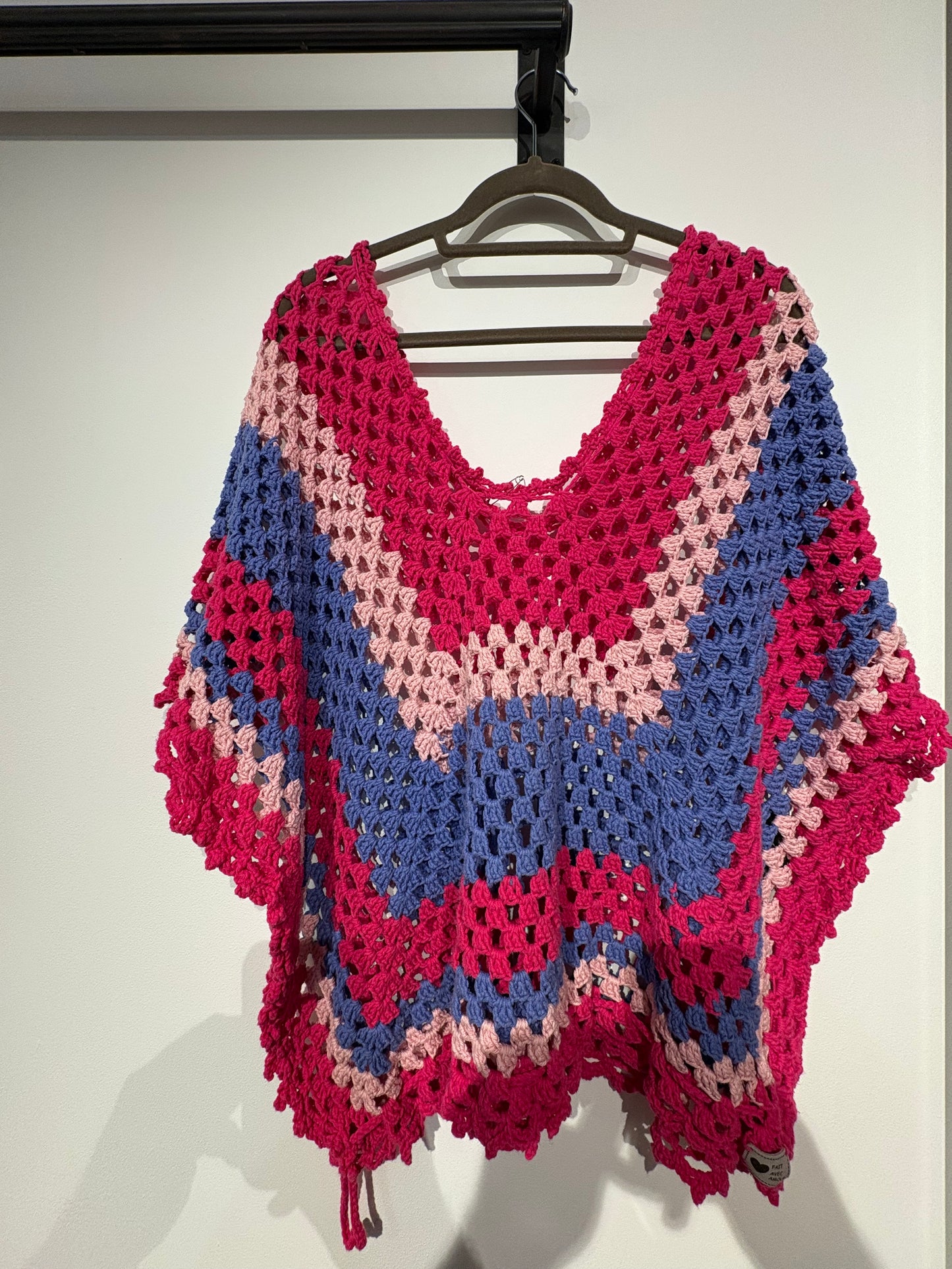 Pull over rose et bleu en coton