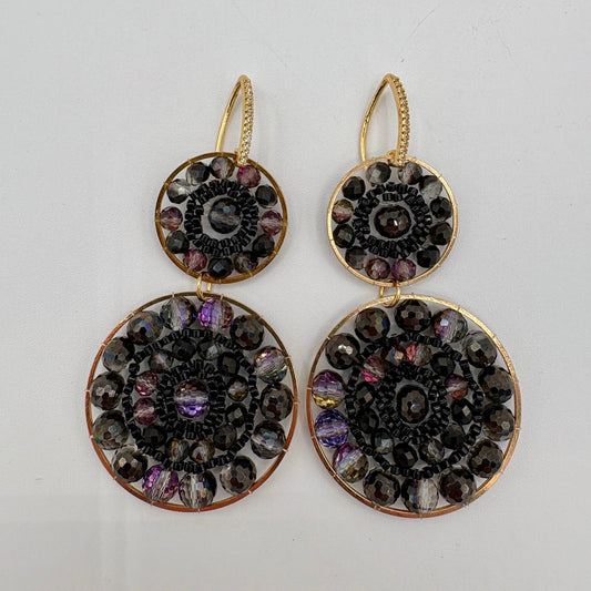Boucle d'oreilles en tissage double noir violet