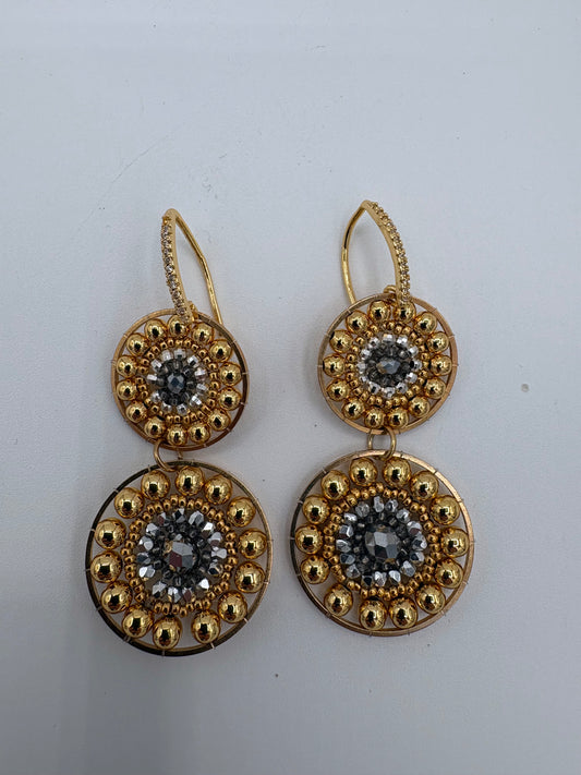 Boucles d’oreilles en tissage double doré argenté avec perles Miyuki