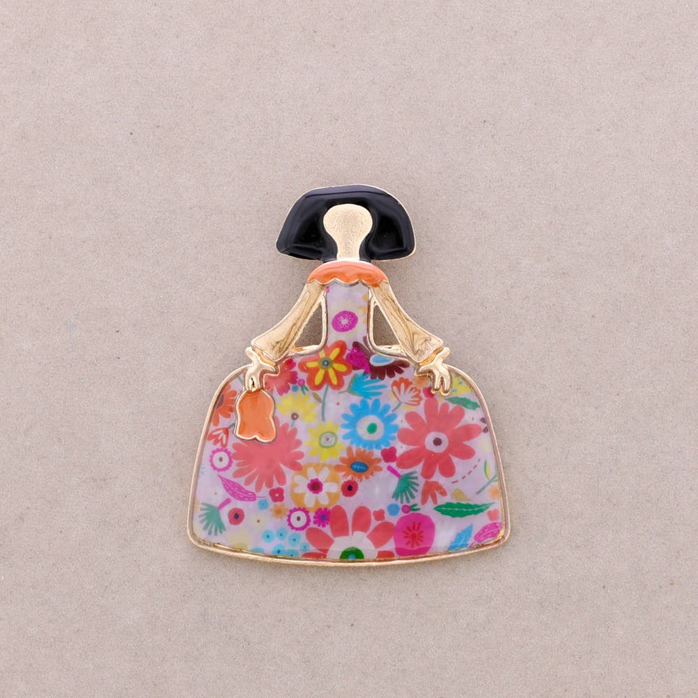Broche Émaillée Métallique Silhouette Florale
