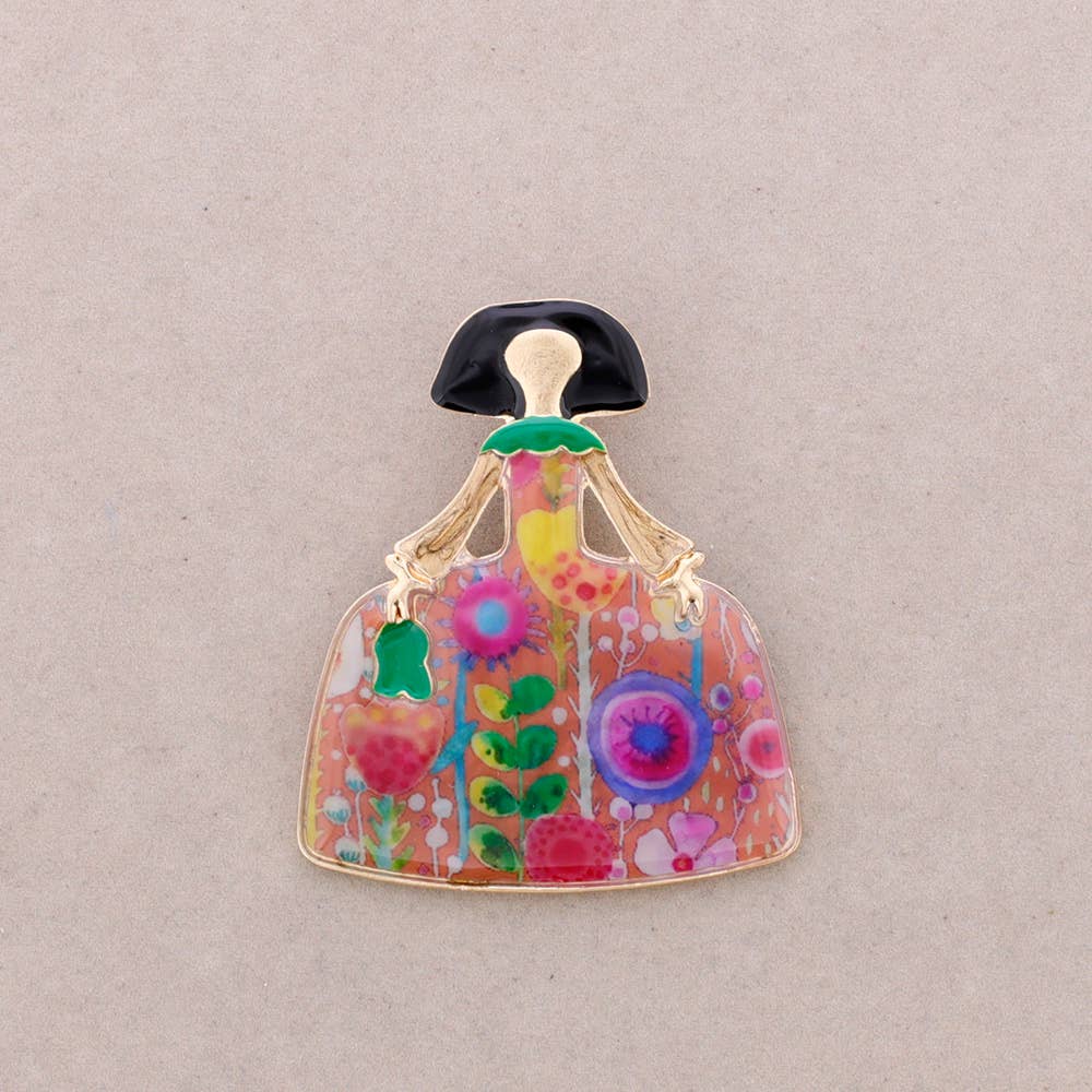 Broche Émaillée Métallique Silhouette Florale