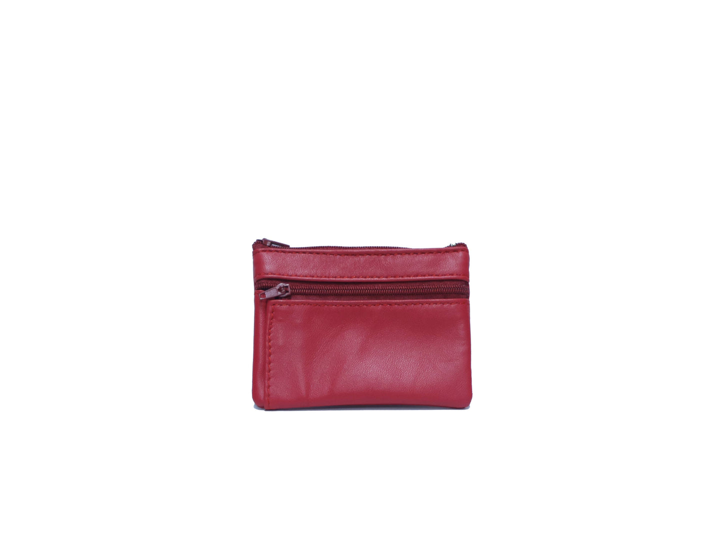 Portefeuille en cuir upcyclé à deux fermetures éclair: Rouge