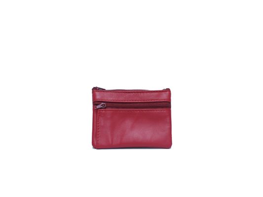 Portefeuille en cuir upcyclé à deux fermetures éclair: Rouge