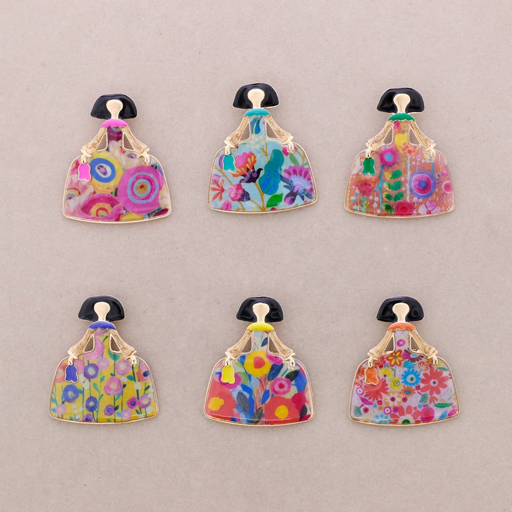 Broche Émaillée Métallique Silhouette Florale