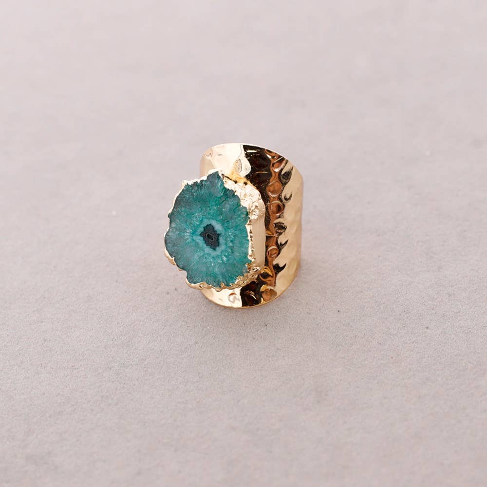 Bague en bronze, Pierre druzy irrégulière, Inspiration Méditerranée