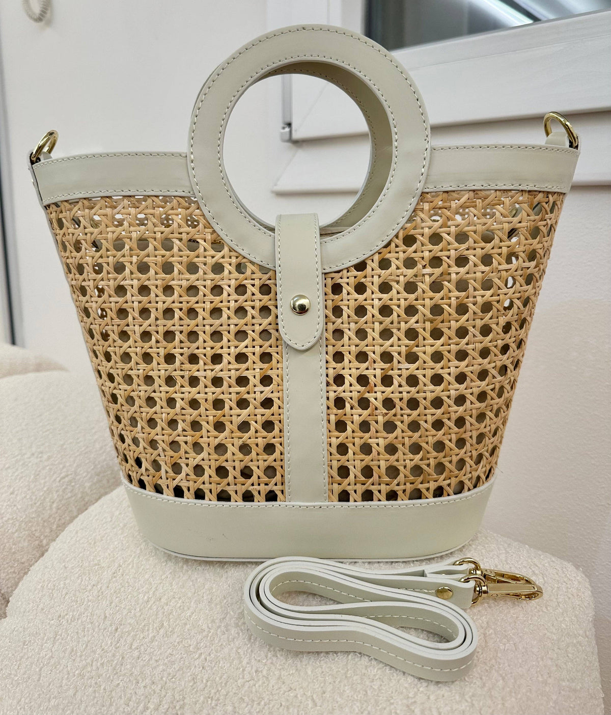 Sac en paille de Vienne et cuir de veau véritable, Made in Italy