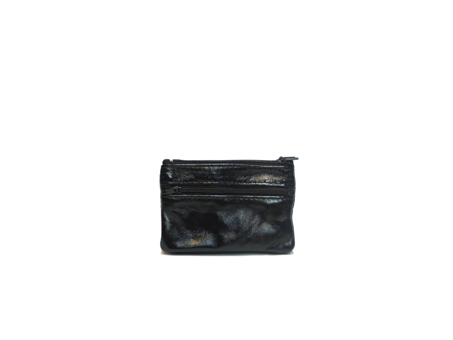 Porte-monnaie léopard noir en cuir upcyclé à deux fermetures éclair et porte-clés