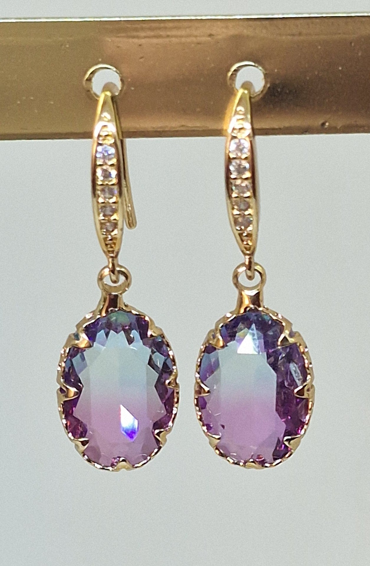 Boucles d’oreilles ovales bleu et rose