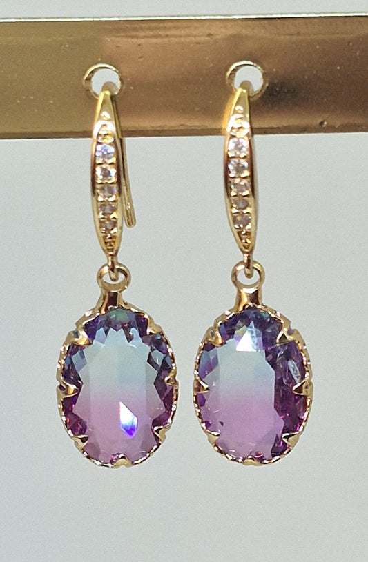 Boucles d’oreilles ovales bleu et rose