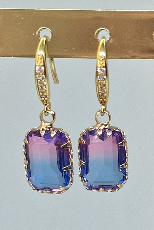 Boucles d’oreilles rectangles bleu et rose