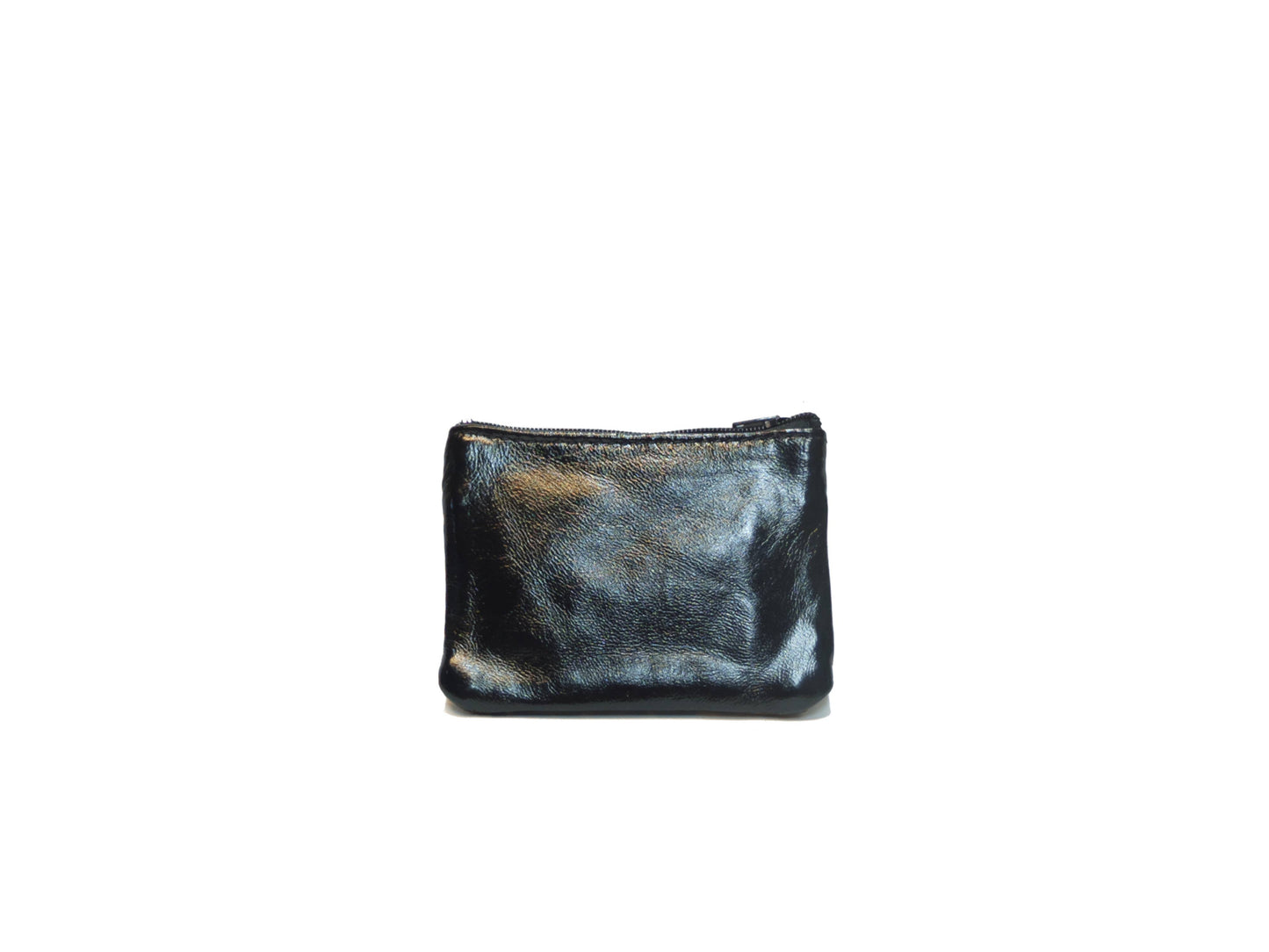 Porte-monnaie léopard noir en cuir upcyclé à deux fermetures éclair et porte-clés