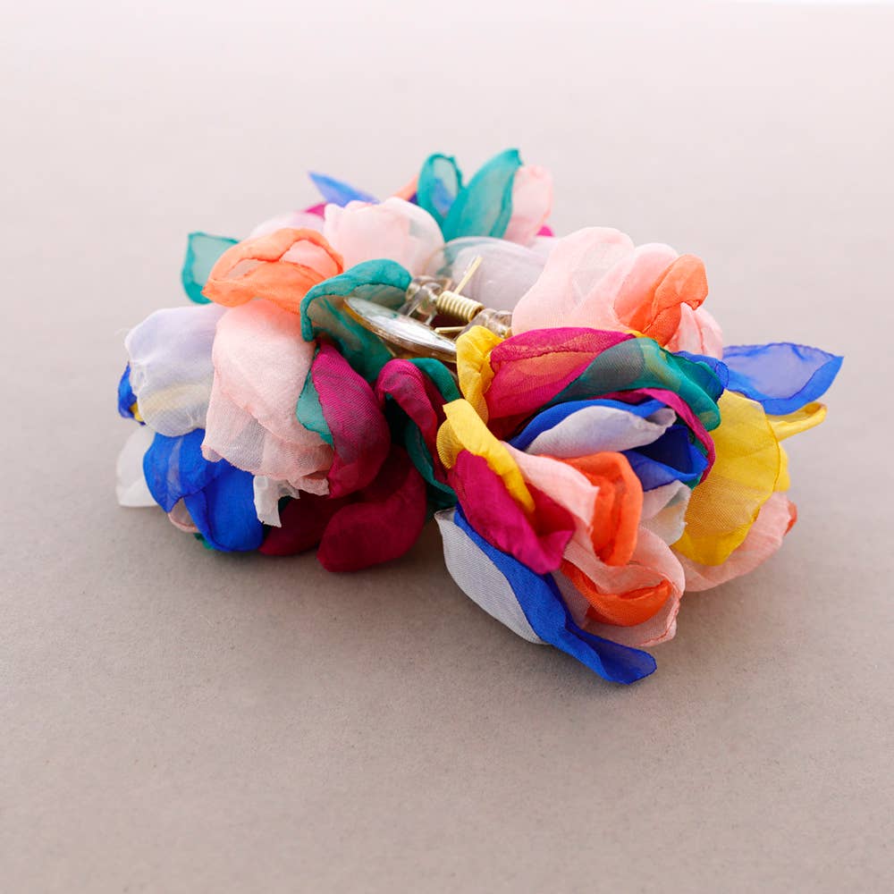 Barrette à Fleurs en Tissu Corail