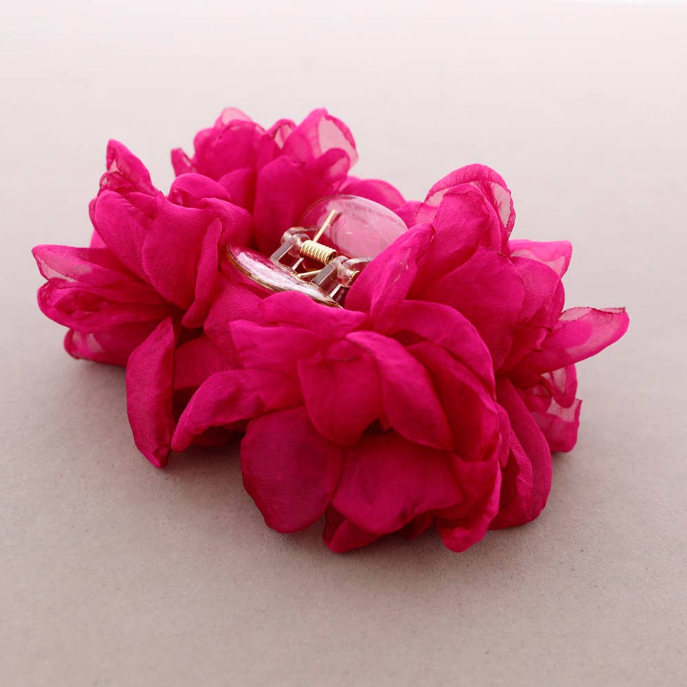 Barrette à Fleurs en Tissu Corail
