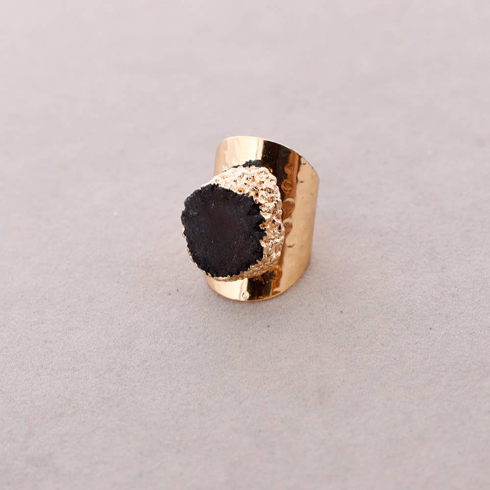 Bague en bronze, Pierre druzy irrégulière, Inspiration Méditerranée