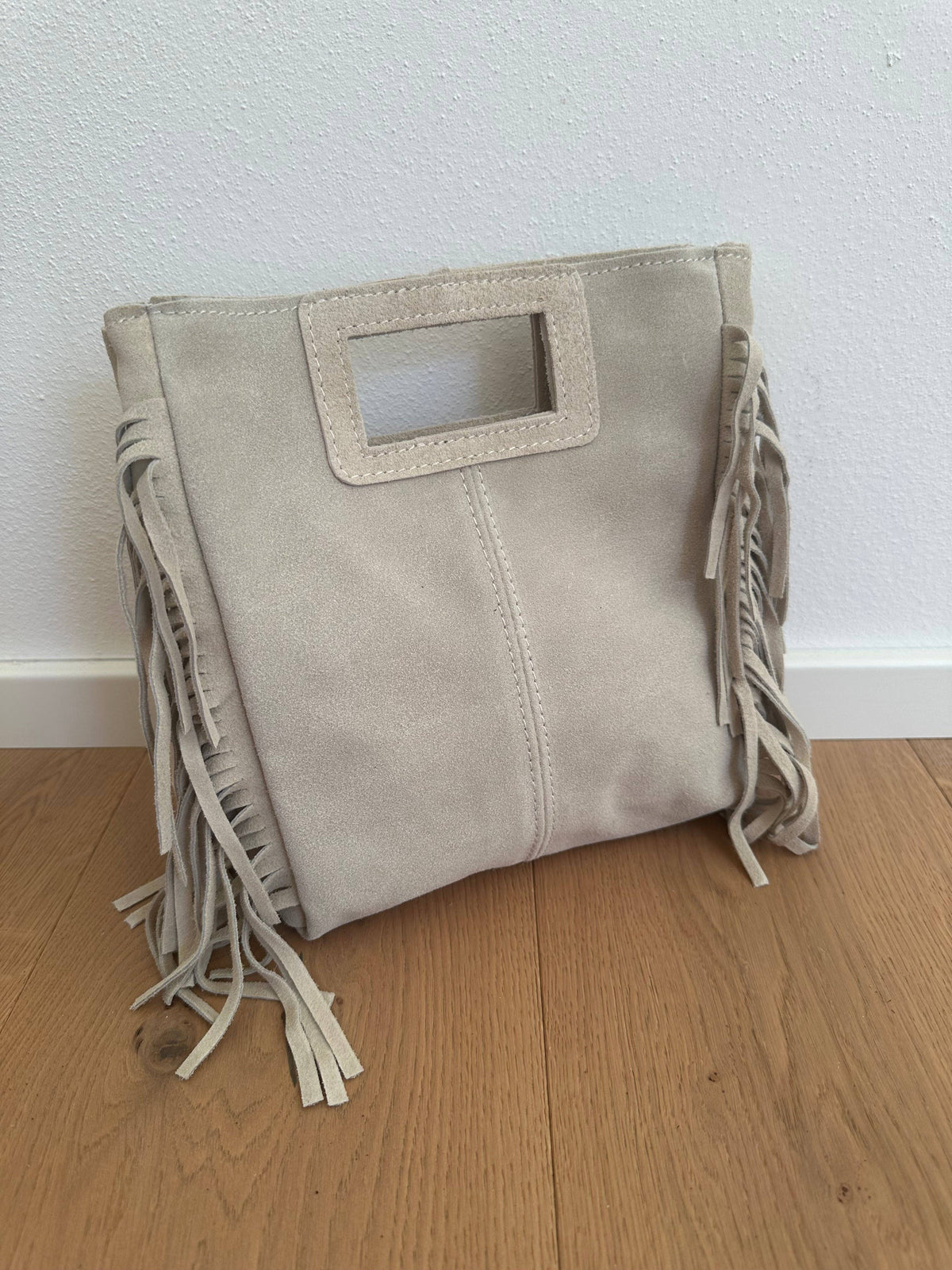 Sac en daim à franges en cuir véritable, Made in Italy