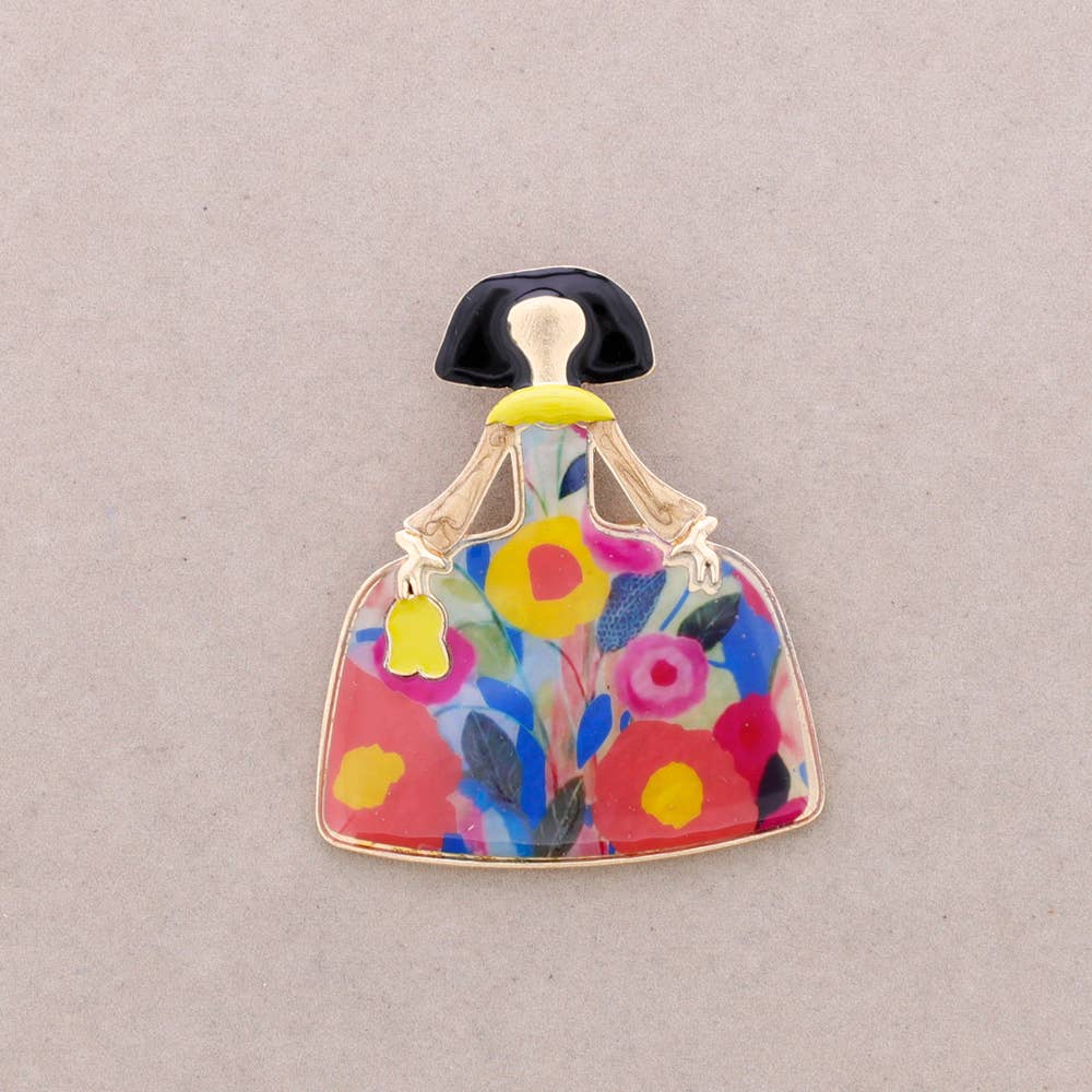 Broche Émaillée Métallique Silhouette Florale