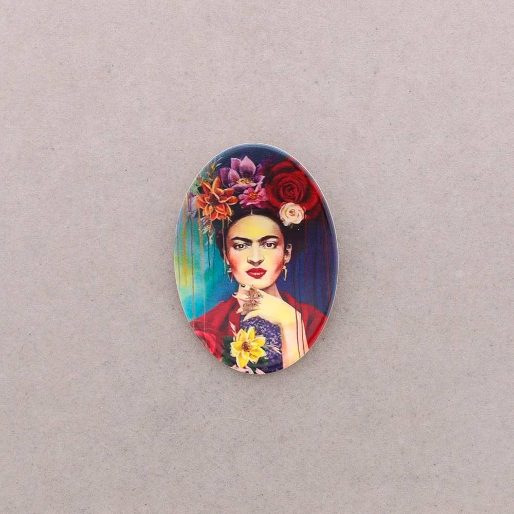 Broche Ovale en Résine Frida Kahlo