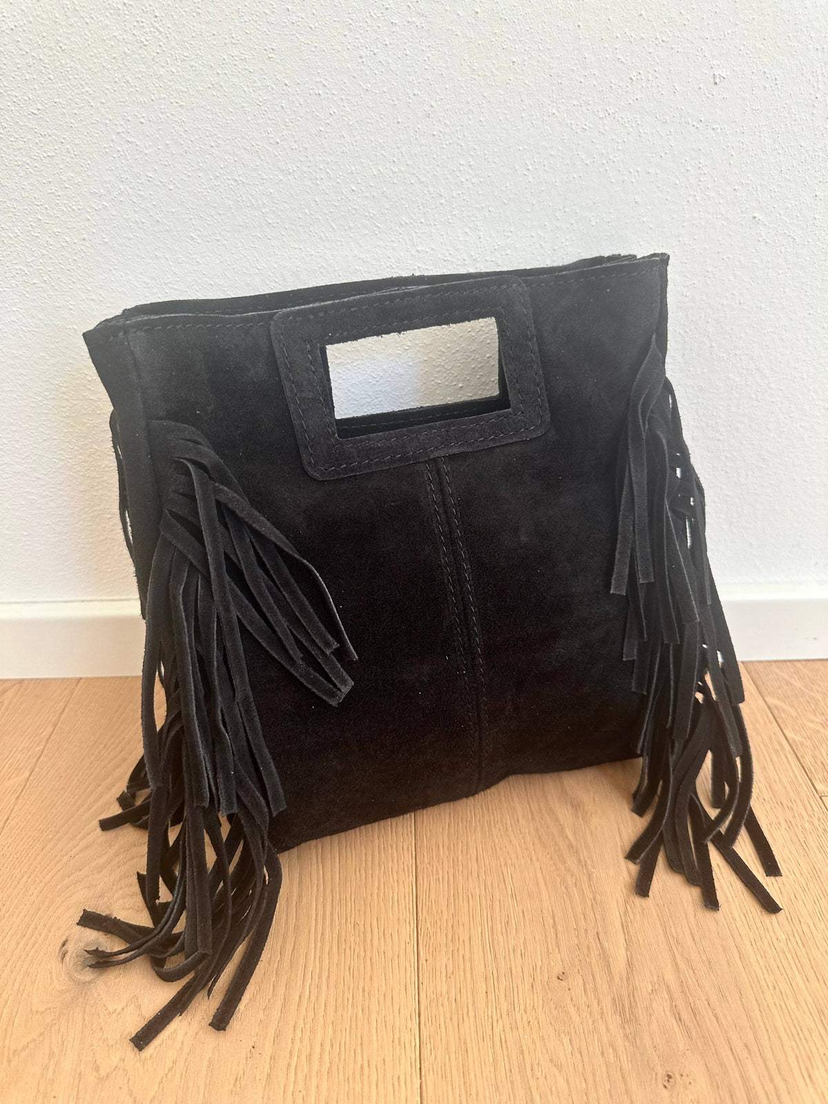 Sac en daim à franges en cuir véritable, Made in Italy