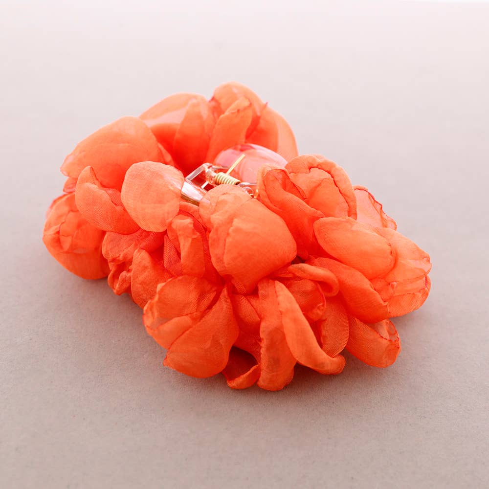 Barrette à Fleurs en Tissu Corail