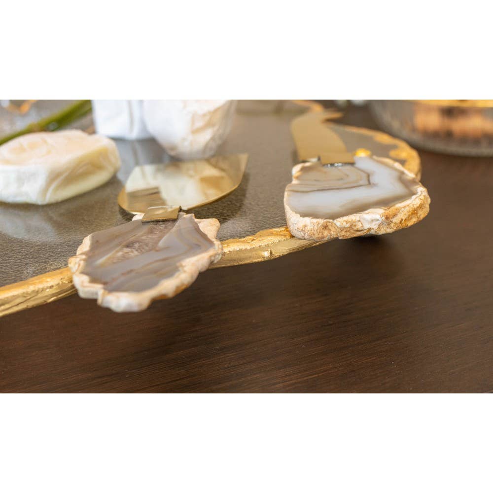 Service à fromage en agate beige, set de 3