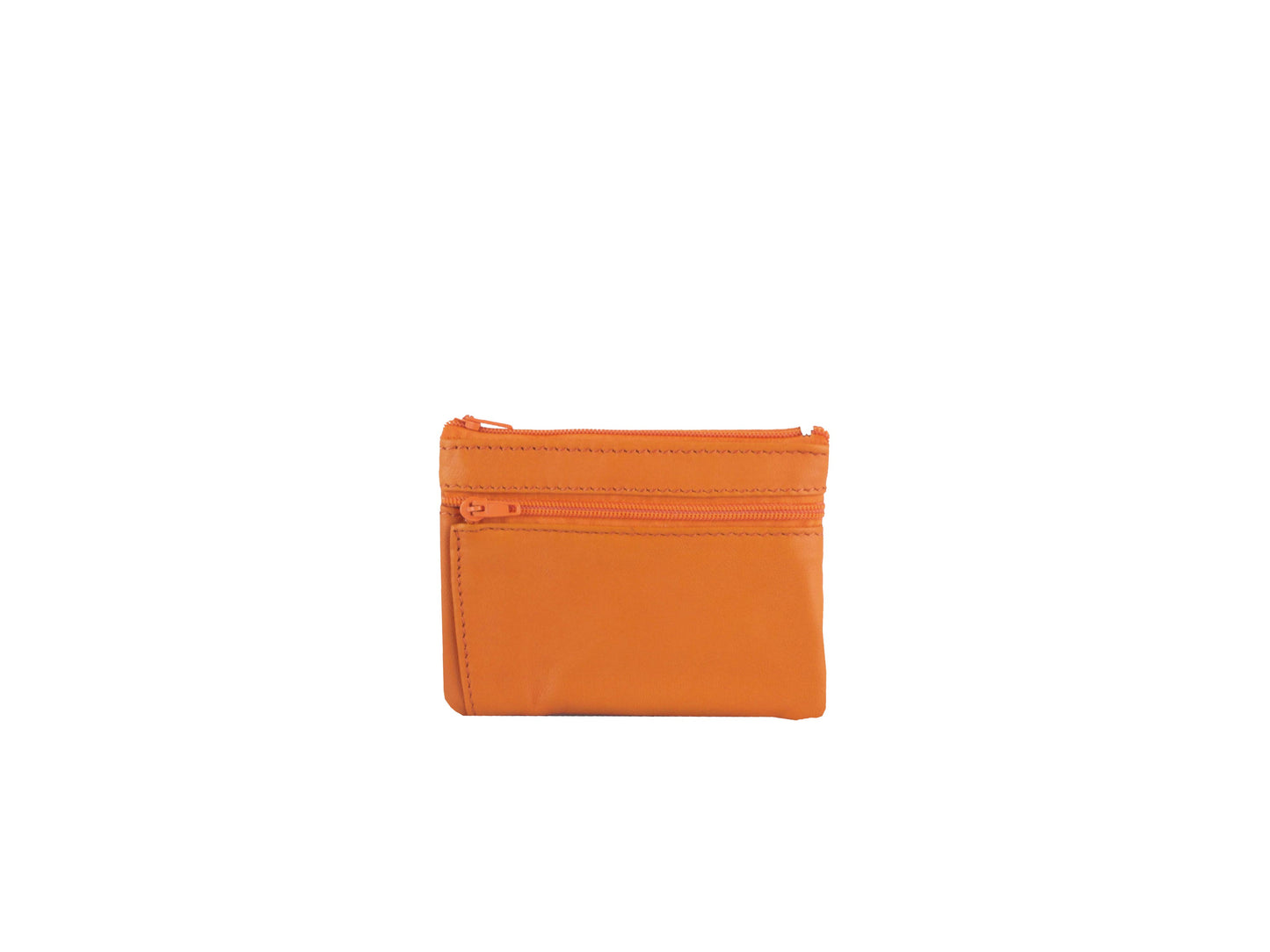 Portefeuille en cuir upcyclé à deux fermetures éclair : Orange