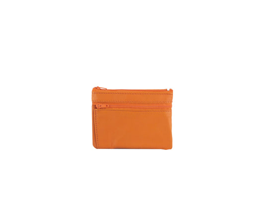 Portefeuille en cuir upcyclé à deux fermetures éclair : Orange